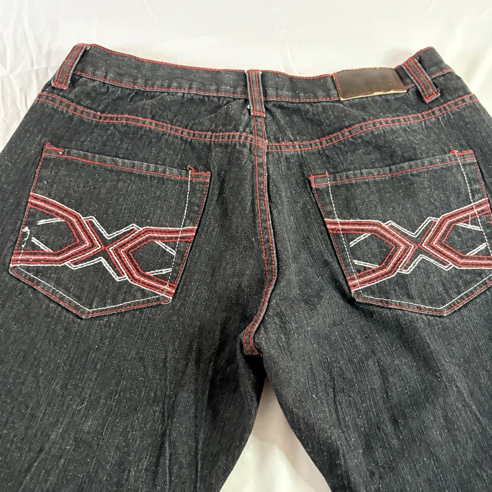 Urban Label Wide Leg Jeans Mens 38x28 Dark Wash Red Contrast Stitch Y2K Baggy